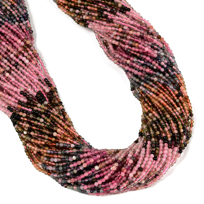Gradient Natural Multi-color Tourmaline Smooth Round Beads Size 2mm 15.5'' Strd