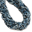 Natural Dark Blue Aquamarine Faceted Cube Beads Size 4mm 15.5'' Strand