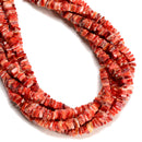 Natural Red Spiny Oyster Square Heishi Disc Beads Size 6-7mm 16" Strand