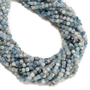 Natural Blue Aquamarine Faceted Cube Beads Size 4mm 15.5'' Strand