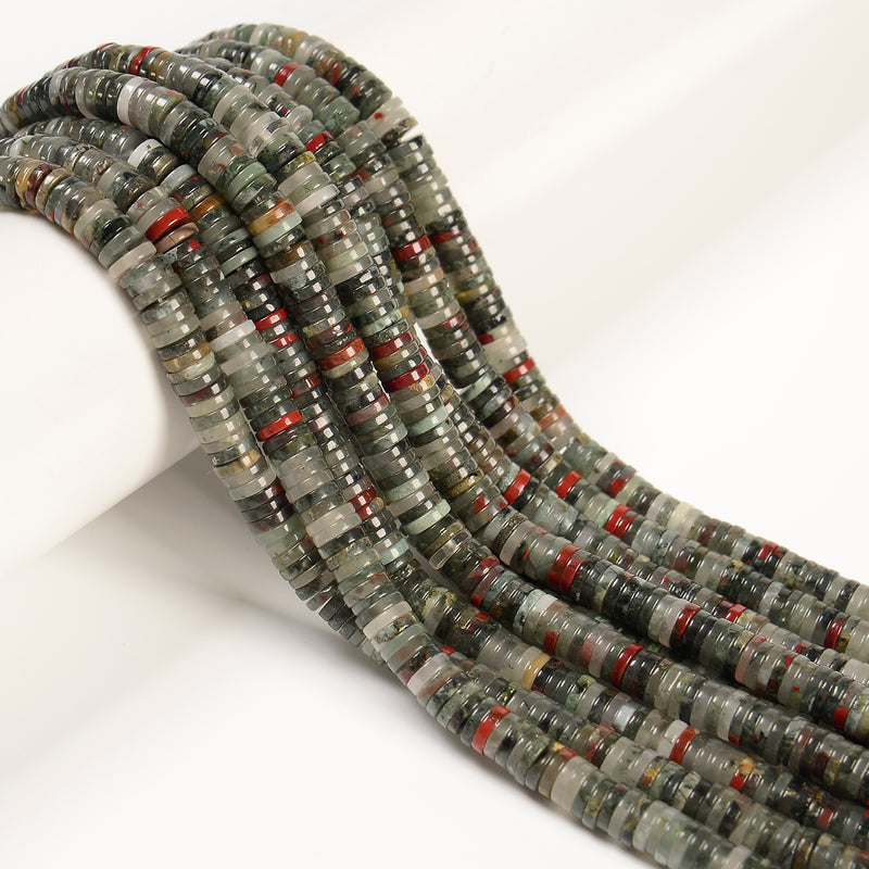 Natural African Bloodstone Heishi Disc Beads Size 1.5x4mm 1.5x6mm 15" Strand