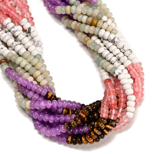 11 Gradient Multi-color Gemstone Smooth Rondelle Beads Size 4x6mm 15.5" Strand