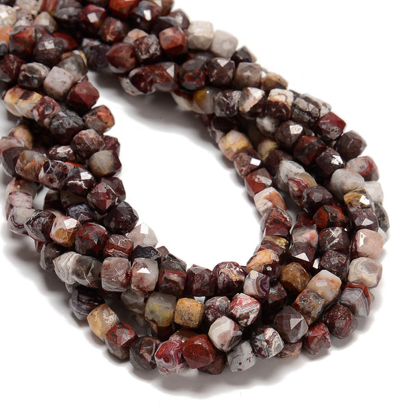 Natural Mexican Crazy Lace Agate Faceted Cube Beads Size 6mm 15.5'' Strand