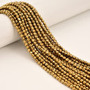 Gold Plated Hematite Hard Cut Faceted Round Beads Size 2mm 3mm 4mm 15.5" Strand