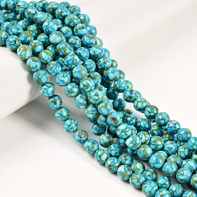 Mohave Copper Light Blue Turquoise Smooth Round Beads 6mm 8mm 10mm 15.5'' Strand