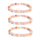 Cherry Flower Sakura Agate Smooth Round Beaded Bracelet 6mm 7.5''Length 3PCS/Set