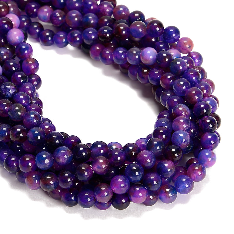 Purple Galaxy Dyed Jade Smooth Round Beads Size 6mm 8mm 10mm 15.5'' Strand