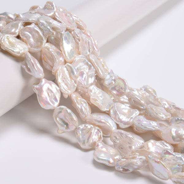Natural White Fresh Water Pearl Flat Nugget Beads Size 15x20mm 16x22mm 15.5" Std