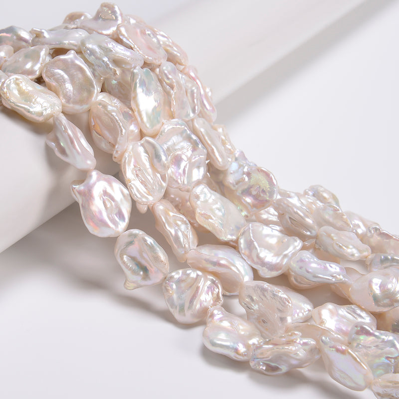 Natural White Fresh Water Pearl Flat Nugget Beads Size 15x20mm 16x22mm 15.5" Std