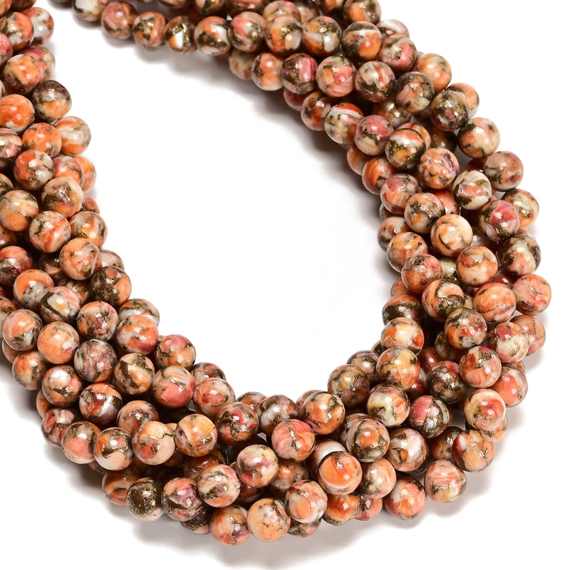 Natural Spiny Oyster Mohave Copper Smooth Round Beads Size 8mm 16'' Strand