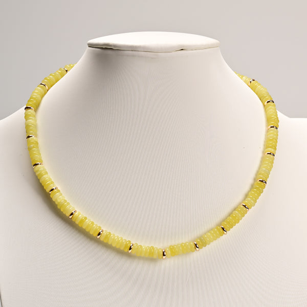 Lemon Jade Rondelle Size 2x6mm Beaded Necklace 17''-18.5" Length Adjustable