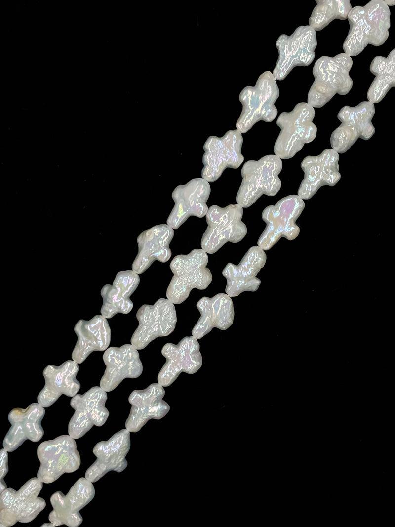 White Fresh Water Pearl Keshi Cross Shape Beads Size Approx 12x16mm 15.5'' Strd