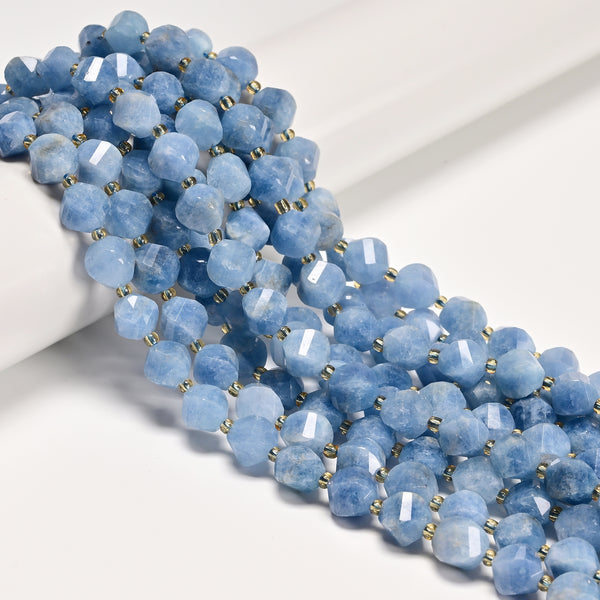 Aquamarine Color Dyed Jade Faceted Spiral Twist Beads Size 10mm 15.5'' Strand