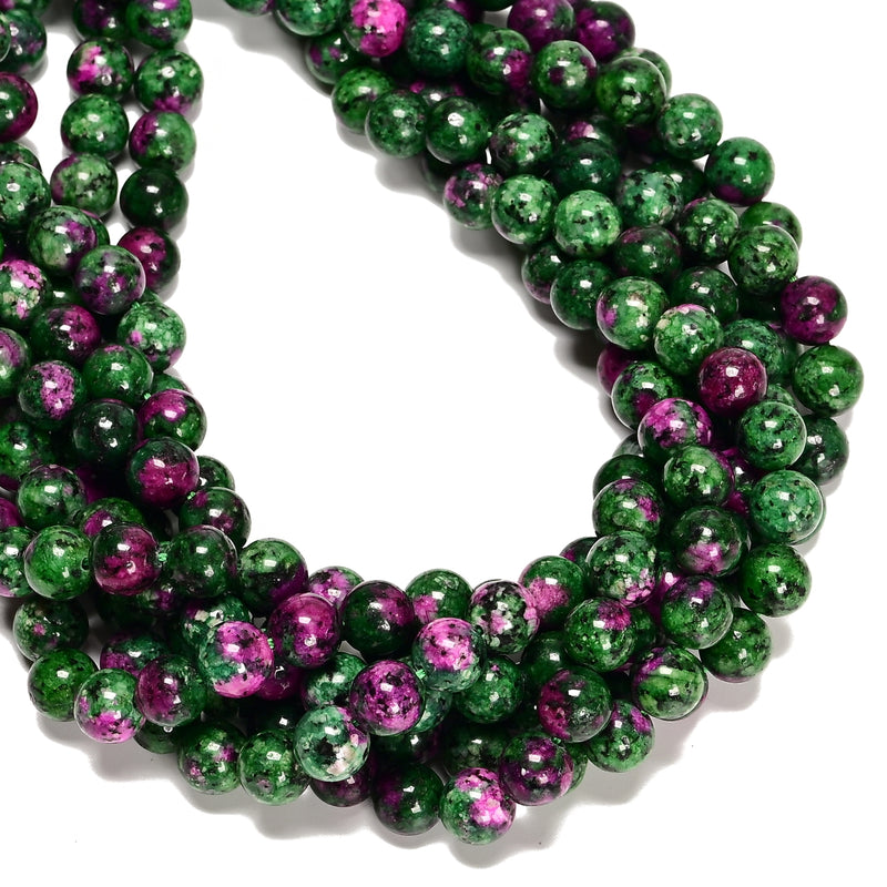 Dark Ruby Zoisite Color Dyed Jade Smooth Round Beads Size 8mm 15.5'' Strand