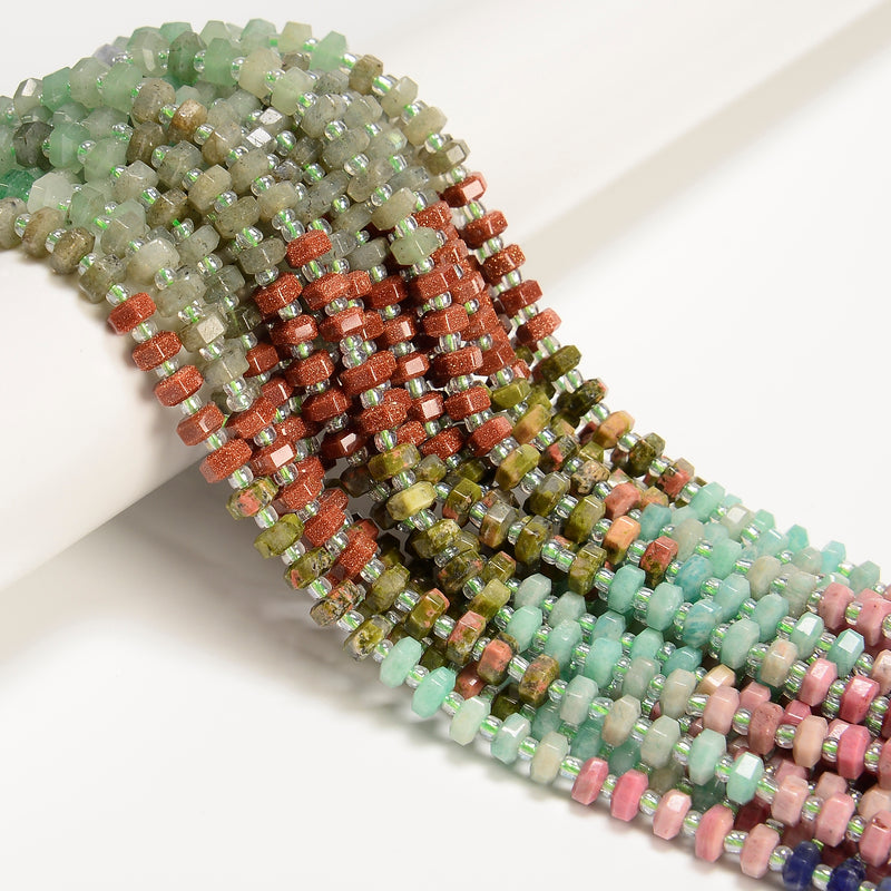 09 Gradient Multi-color Gemstone Hexagonal Rondelle Wheel Beads 3x6mm 15" Strand