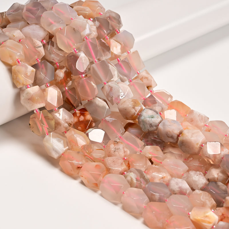 Cherry Flower Sakura Agate Faceted Nugget Chunk Beads Size 10x12mm 15.5'' Strand