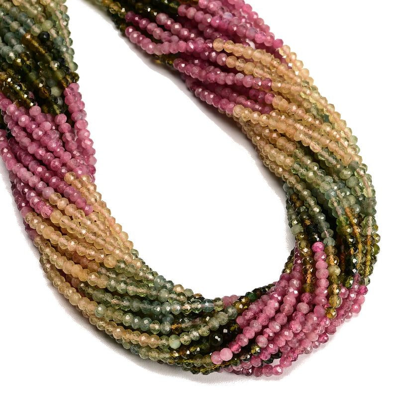 Gradient Natural Multi-color Tourmaline Faceted Rondelle Beads 3x4mm 15.5'' Strd