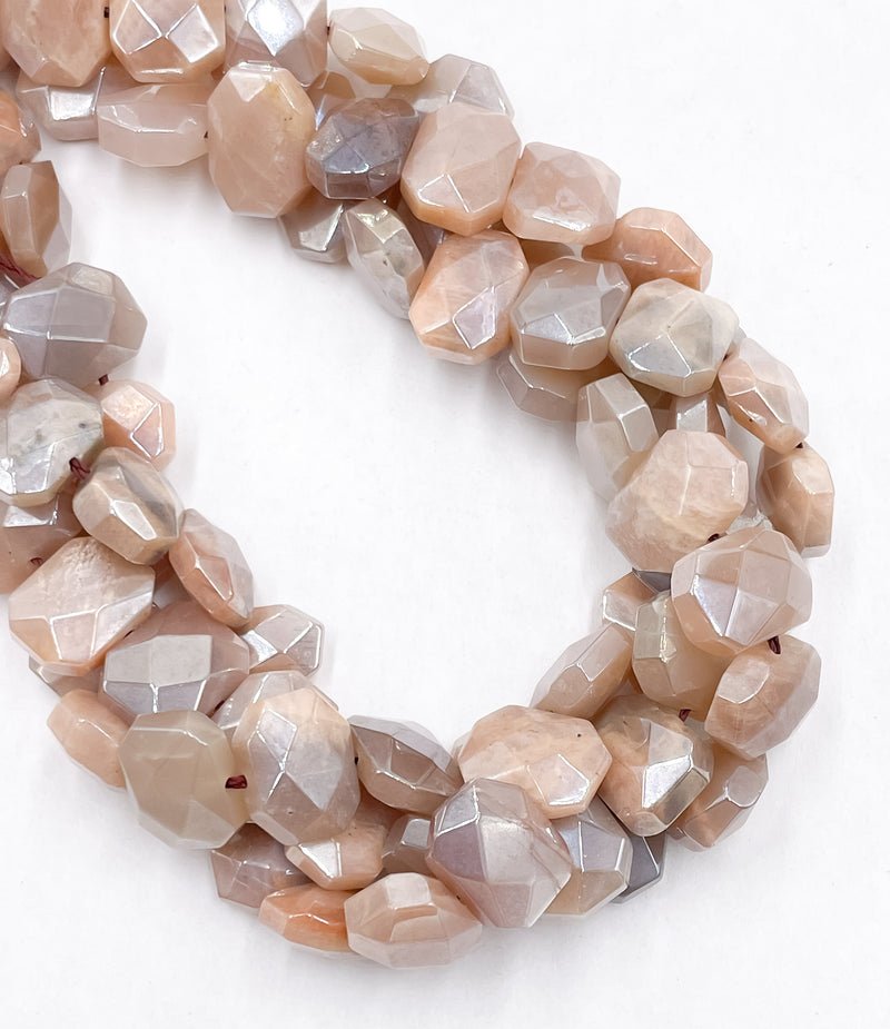 Coated Peach Moonstone Faceted Rectangle Shape Beads Size 10x15mm 15.5" Strand