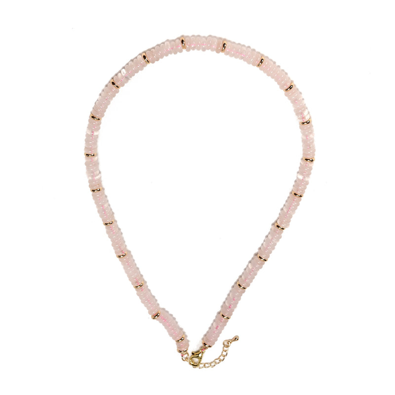 Rose Quartz Rondelle Size 2x6mm Beaded Necklace 17''-18.5" Length Adjustable