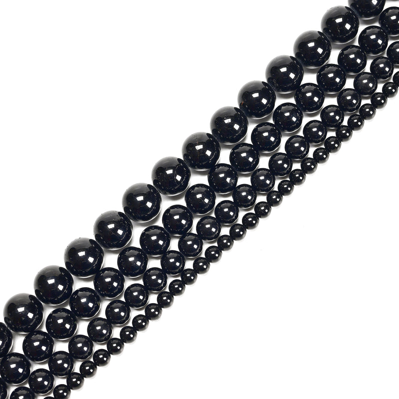 Natural Black Tourmaline Smooth Round Beads 4mm 6mm 8mm 10mm 12mm 14mm 15.5" Strand