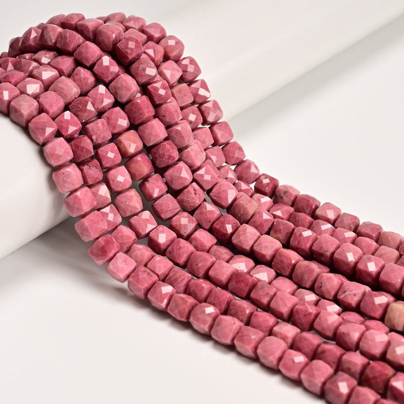 Grade A Natural Pink Petrified Rhodonite Faceted Cube Beads 7mm 15.5'' Strand