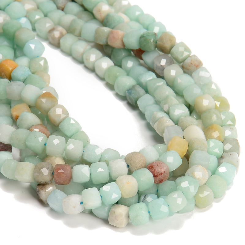 Natural Multi-Color Amazonite Faceted Cube Beads Size 7mm 15.5'' Strand