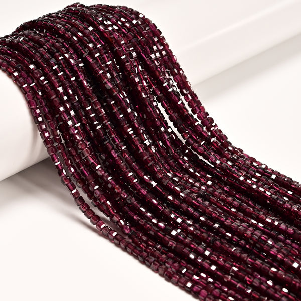 Natural Purple Garnet Faceted Cube Beads Size 3mm 15.5" Strand