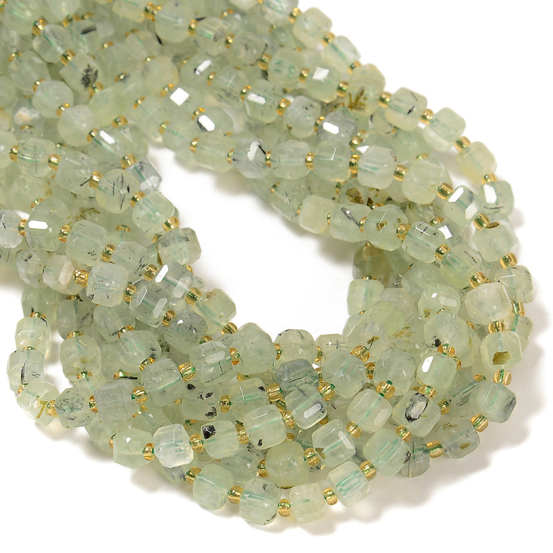 Natural Prehnite Faceted Rubik's Cube Beads Size 6-7mm 15.5" Strand