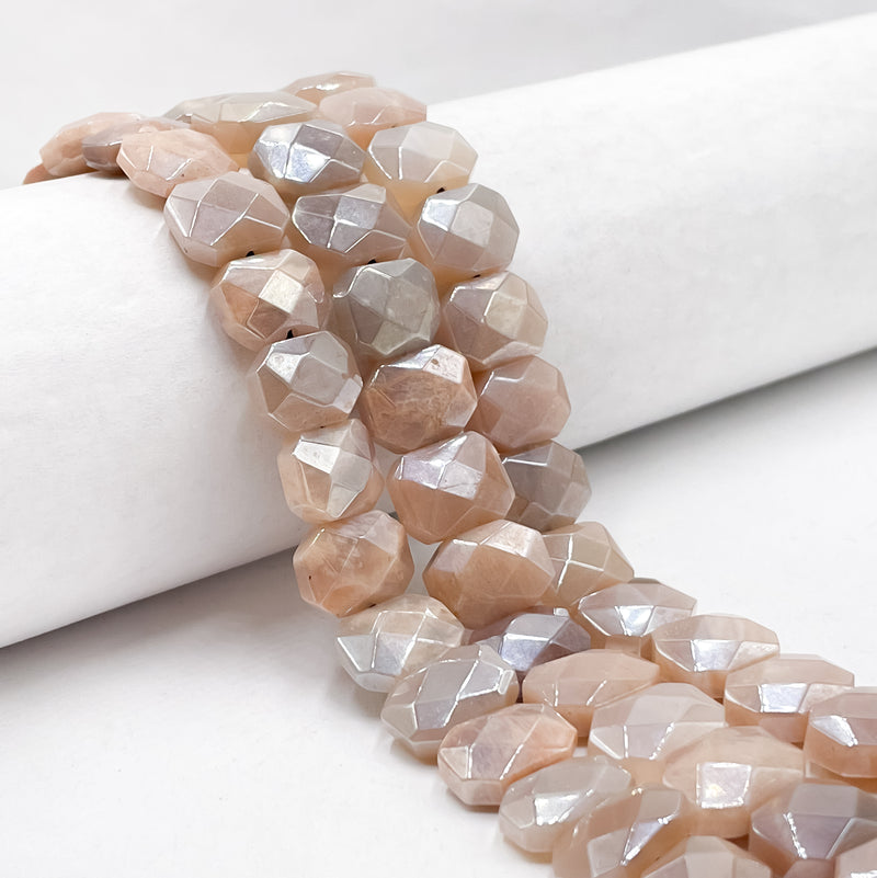 Coated Peach Moonstone Faceted Rectangle Shape Beads Size 10x15mm 15.5" Strand
