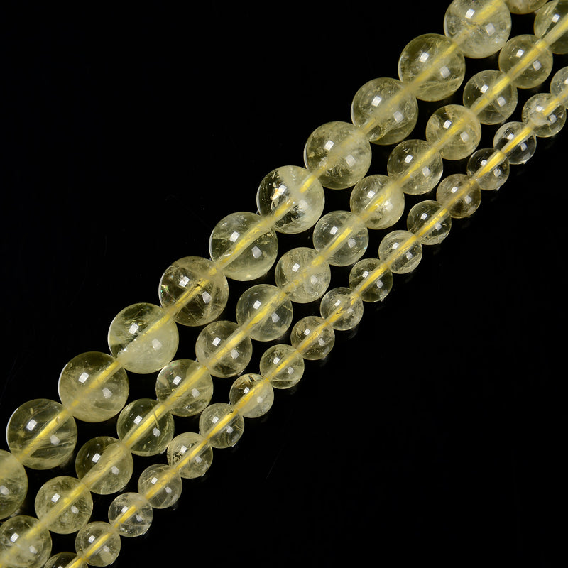 Natural Lemon Quartz Smooth Round Beads Size 6mm 8mm 10mm 15.5" Strand