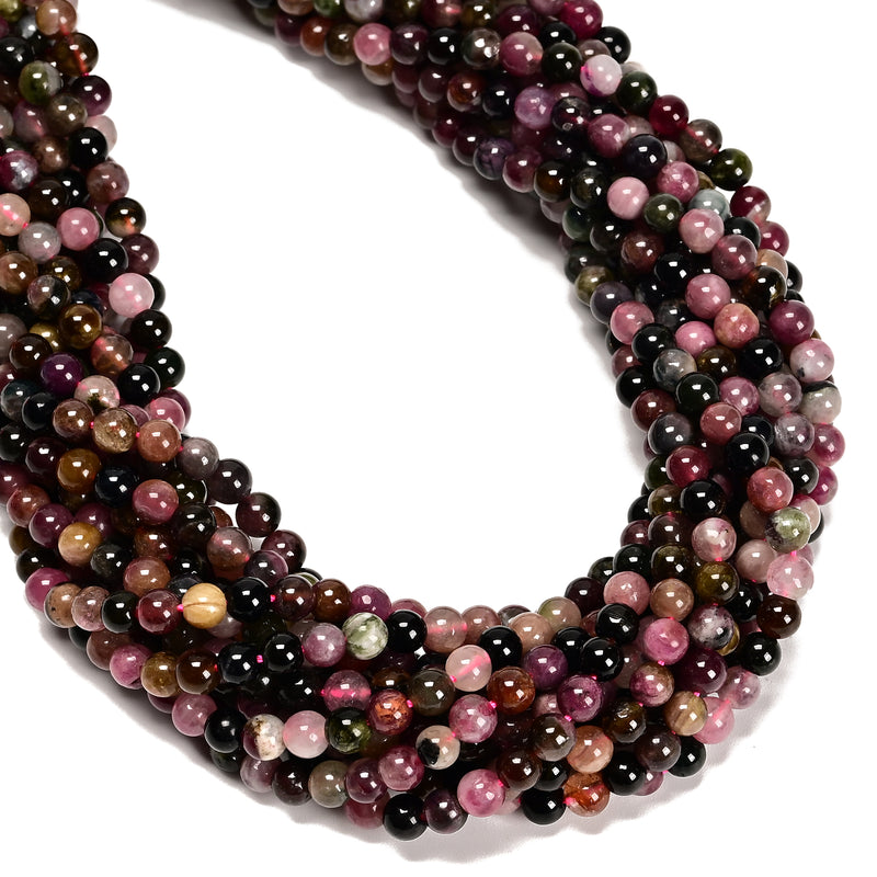 Natural Multi Color Tourmaline Smooth Round Beads Size 5mm 15.5'' Strand