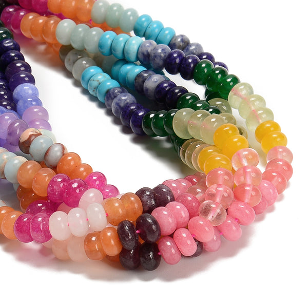 10-Multi-color Gemstone Smooth Rondelle Beads Size 5x8mm 15.5'' Strand