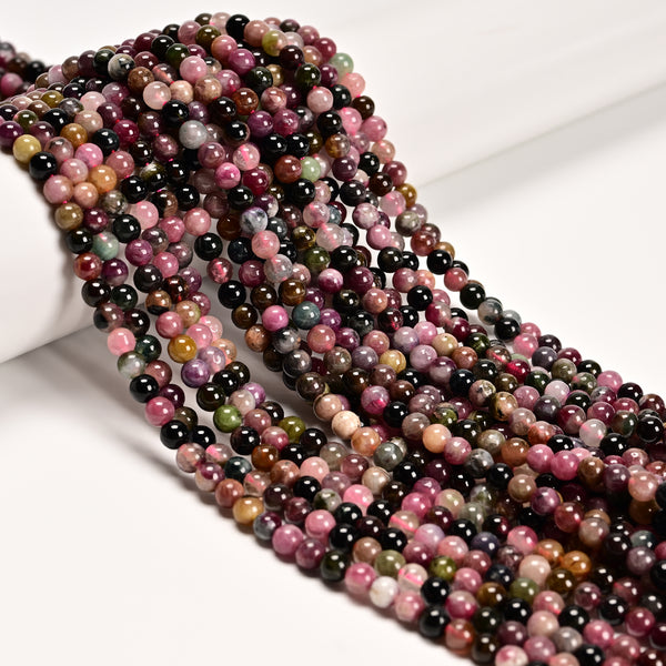 Natural Multi Color Tourmaline Smooth Round Beads Size 5mm 15.5'' Strand