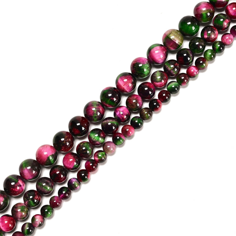 Galaxy Green Hot Pink Tiger Eye Smooth Round Beads Size 6mm 8mm 10mm 15.5" Strd