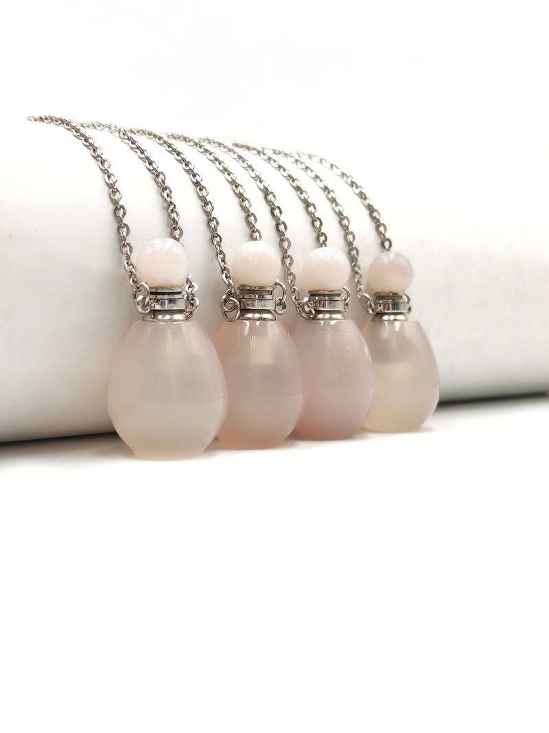 Natural Stone Essential Oil Necklace 18x33mm Smooth Round Bottle & Silver Chain