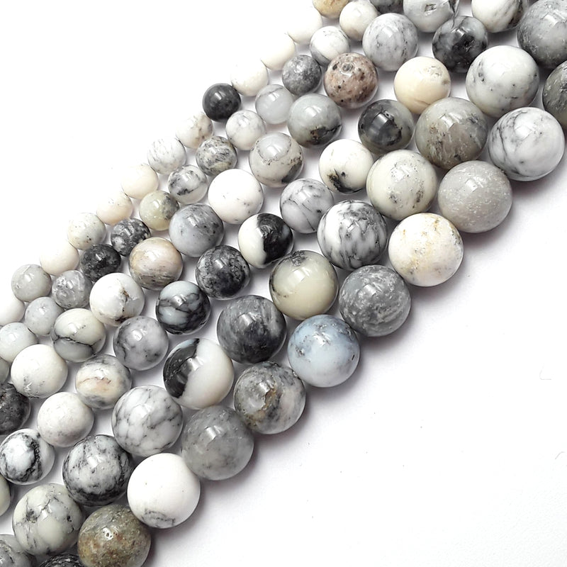 Dendritic White Agate Smooth Round Beads 4mm 6mm 8mm 10mm 12mm 15.5" Strand