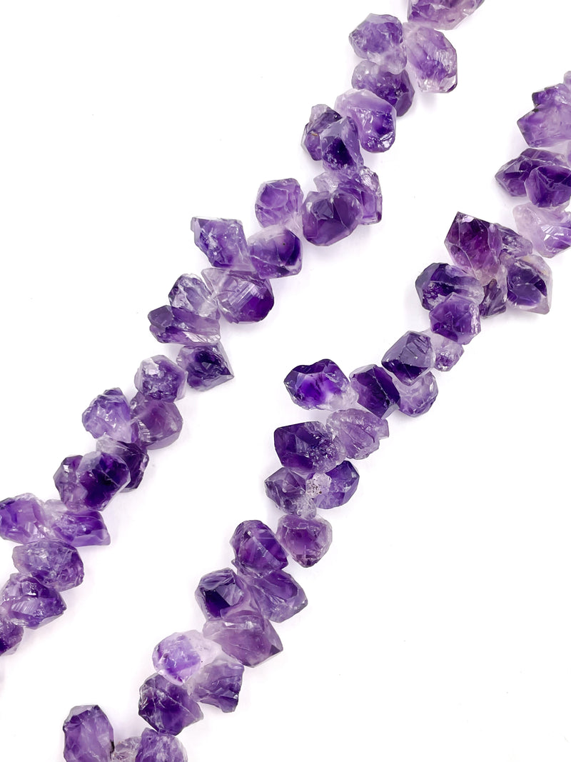 Natural Amethyst Rough Top Drilled Nugget Chunks Approx. 8x14mm 15.5" Strand