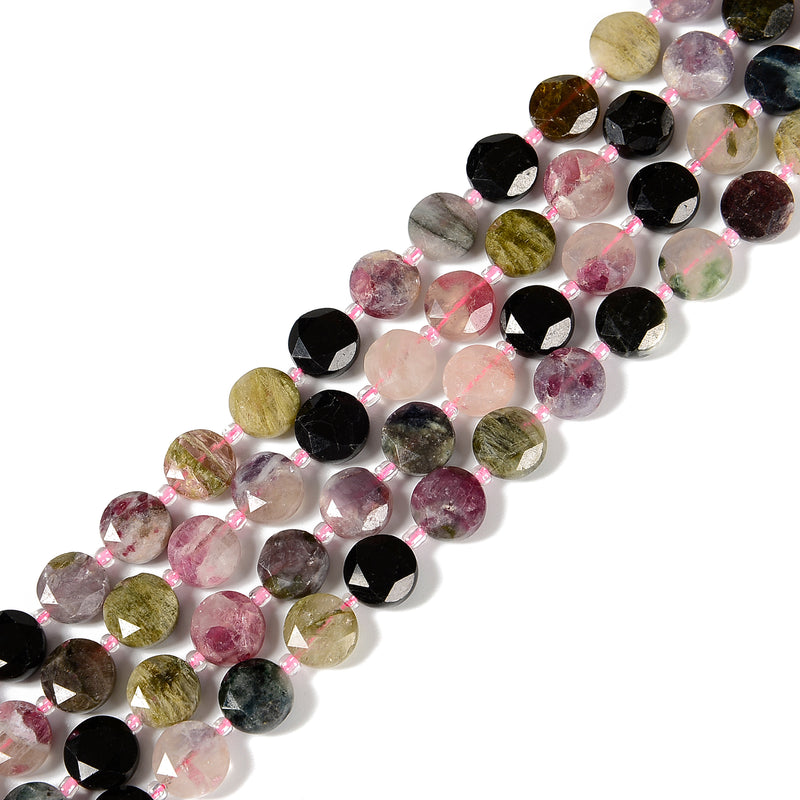 Multi-color Tourmaline Hexagram Cutting Faceted Coin Beads Size 10mm 15.5' Strd