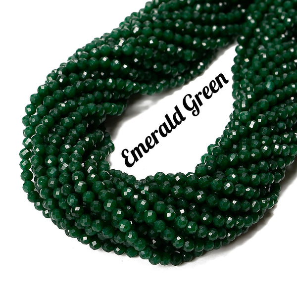 Emerald Green Color Dyed Jade Hard Faceted Round Beads Size 4mm 15.5'' Strand