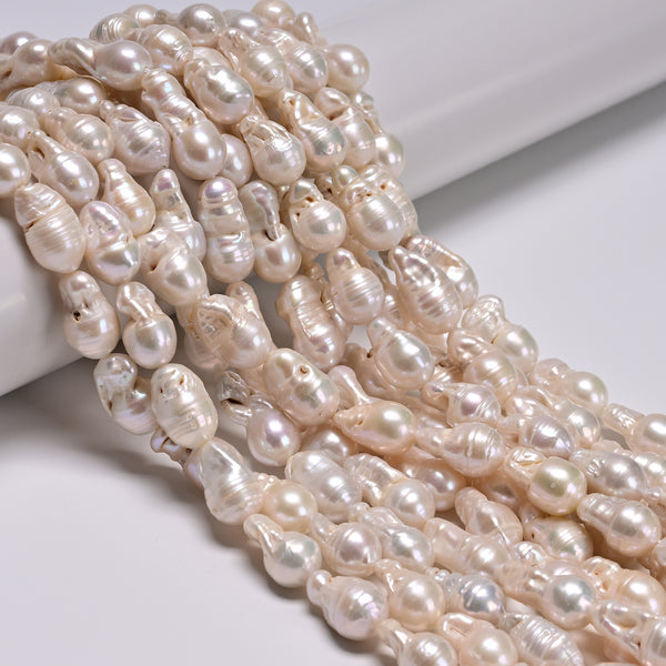 White Fresh Water Pearl Baroque Shape Beads 9-10x13-18mm 10-11x12-14mm 15.5" Std