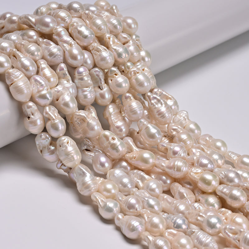 White Fresh Water Pearl Baroque Shape Beads 9-10x13-18mm 10-11x12-14mm 15.5" Std