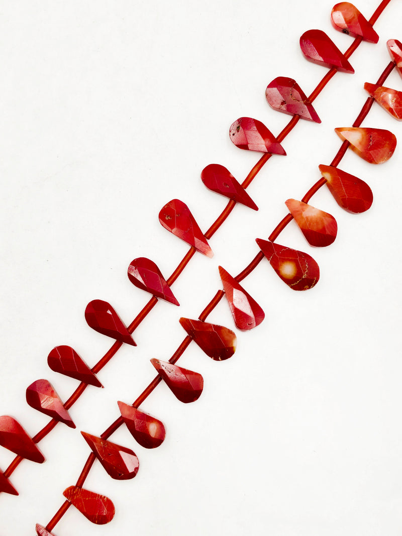 Red Bamboo Coral Faceted Teardrop Beads Approx 12-20mm 15.5" Strand