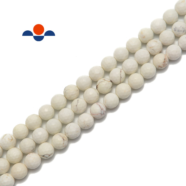 White Turquoise Soft Cut Faceted Round Beads 6mm 8mm 10mm 15.5" Strand