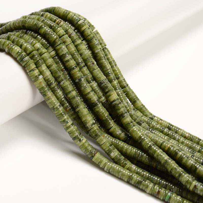 Natural Green Jade Heishi Disc Beads Size 1.5x4mm 1.5x6mm 15" Strand