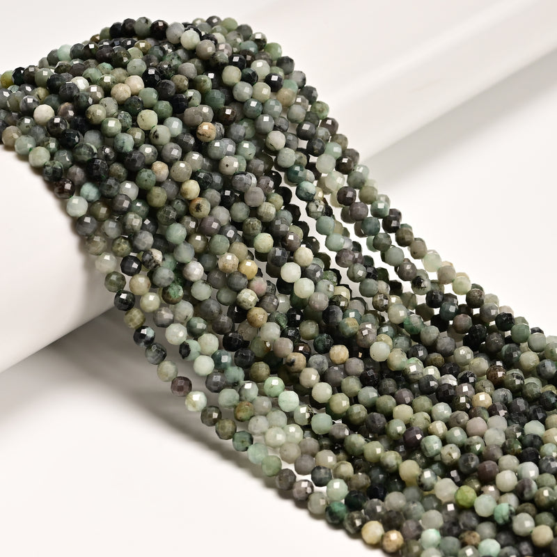 Natural Emerald Faceted Round Beads Size 2mm 3mm 4mm 6mm 15.5" strand