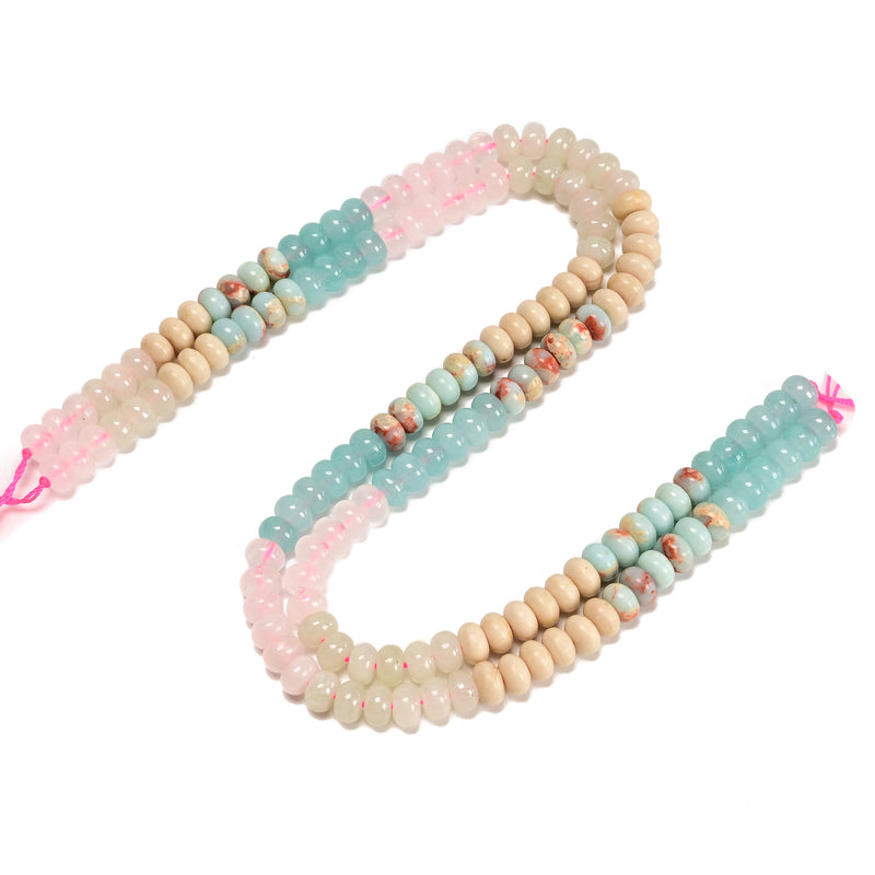 11-Multi-color Gemstone Smooth Rondelle Beads Size 5x8mm 15.5" Strand