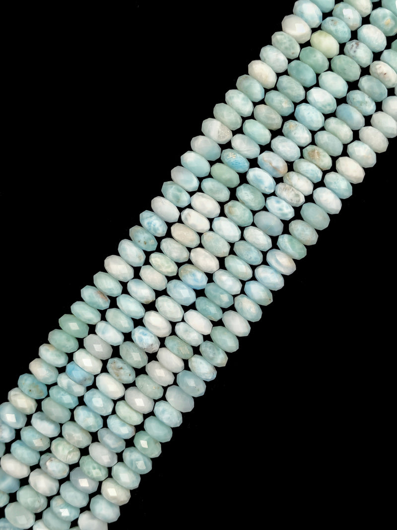 High Quality Natural Larimar Faceted Rondelle Beads Size 4x7.5mm 15.5'' Strand