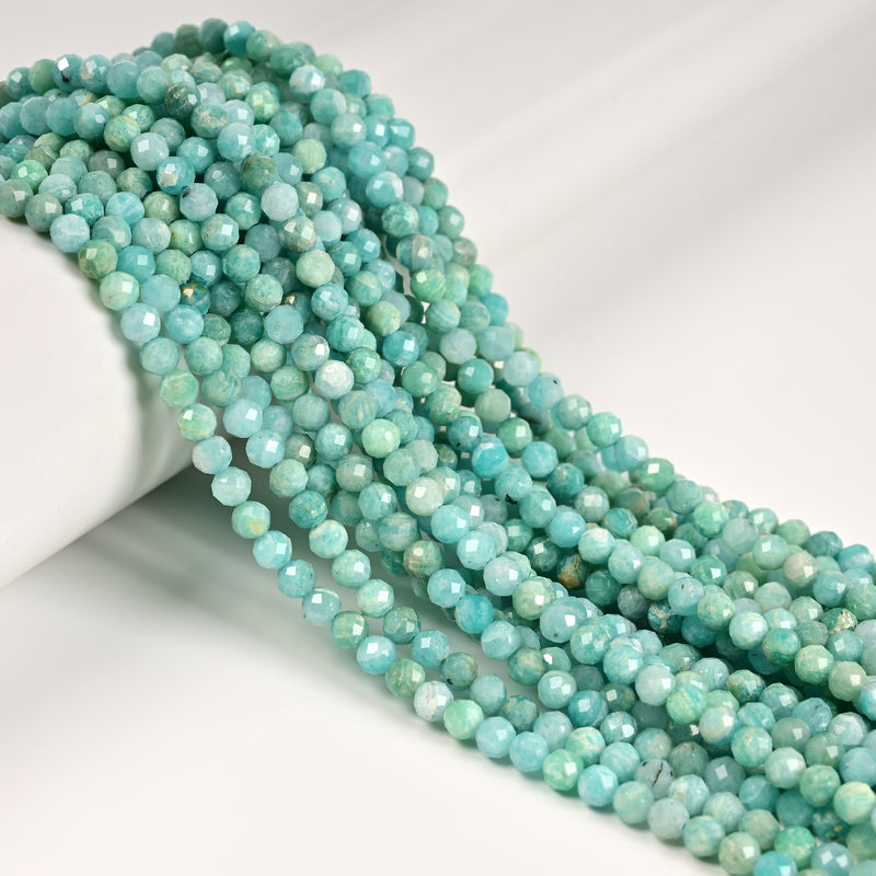 Natural Green Amazonite Faceted Round Beads 2mm 3mm 4mm 15.5" Strand