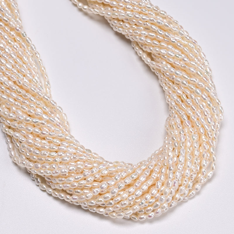 Natural White Fresh Water Pearl Rice Shape Beads Size 2-2.5x3-3.5mm 14.5''Strand