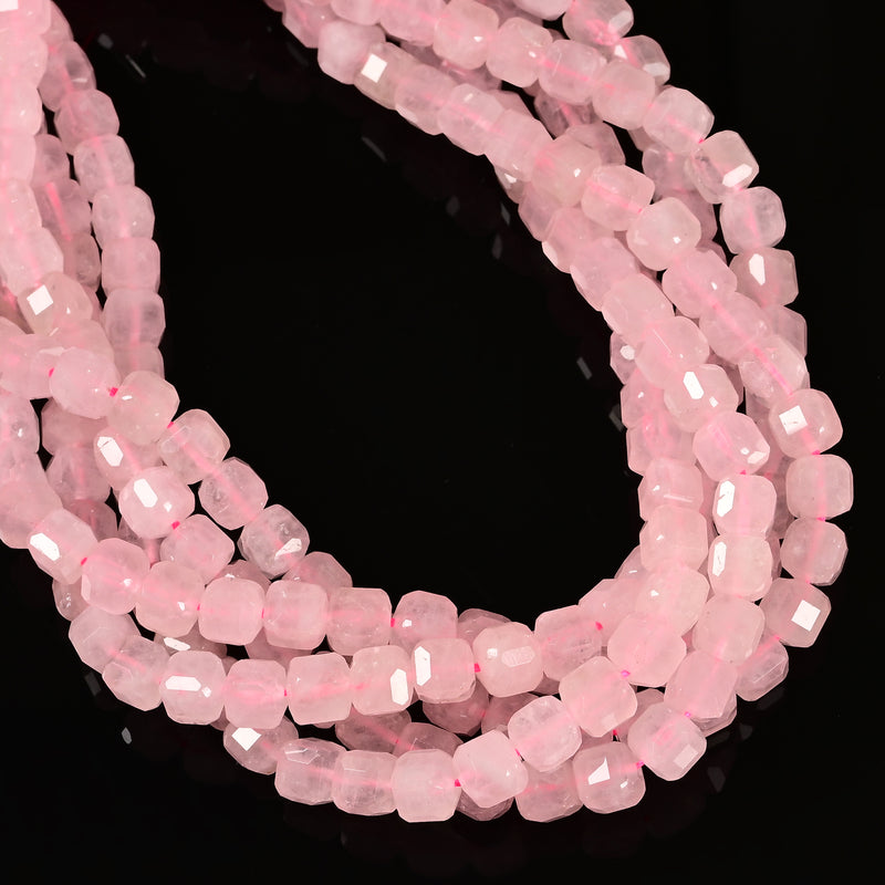 Natural Rose Quartz Faceted Cube Beads Size 8mm 10mm 15.5'' Strand